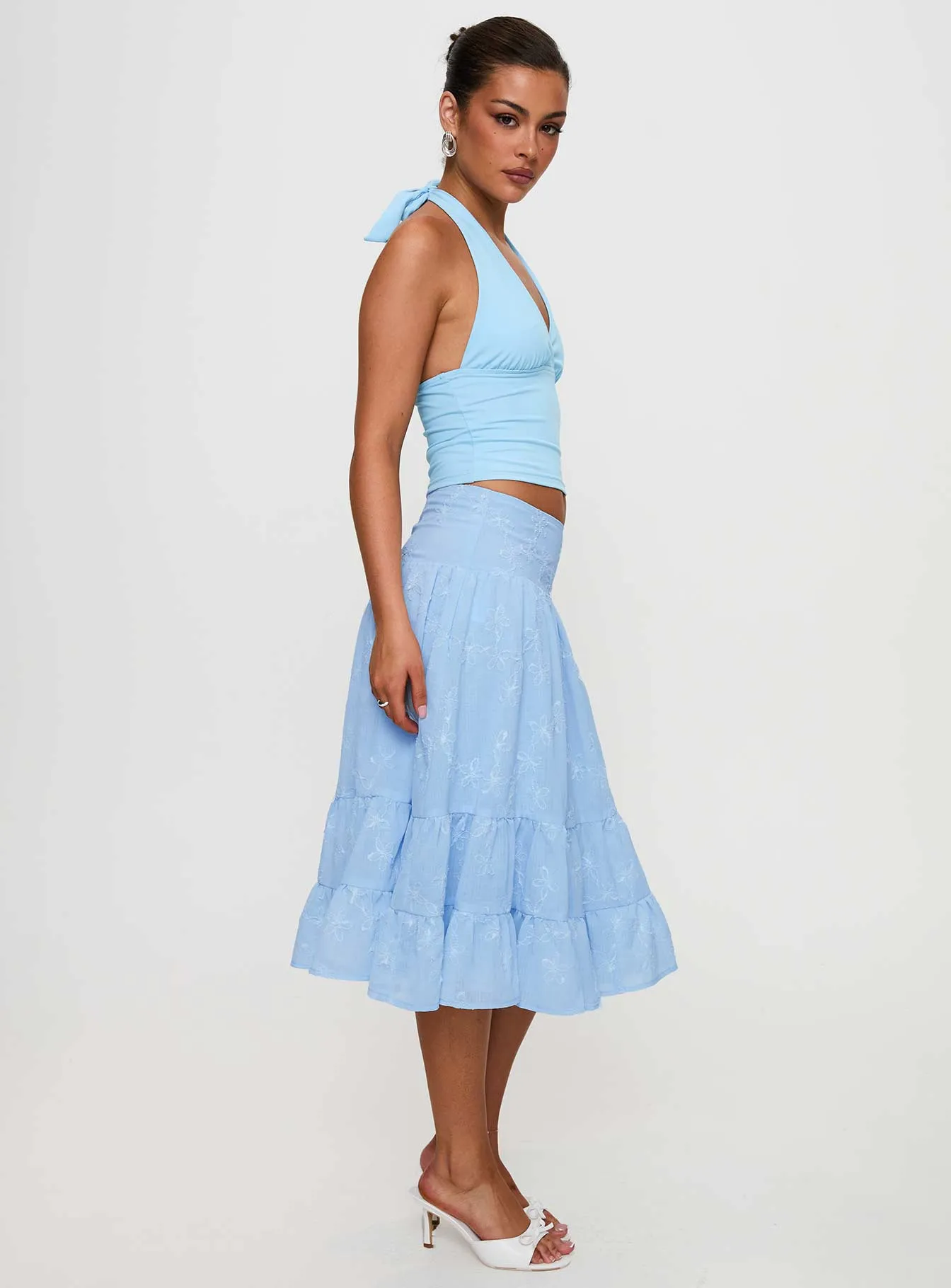 Evelyne Embroidered Midi Skirt Baby Blue