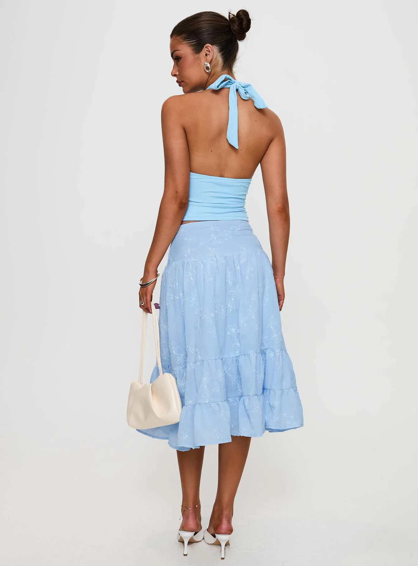 Evelyne Embroidered Midi Skirt Baby Blue