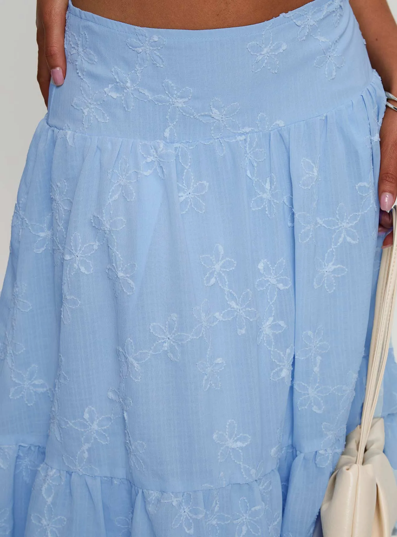 Evelyne Embroidered Midi Skirt Baby Blue