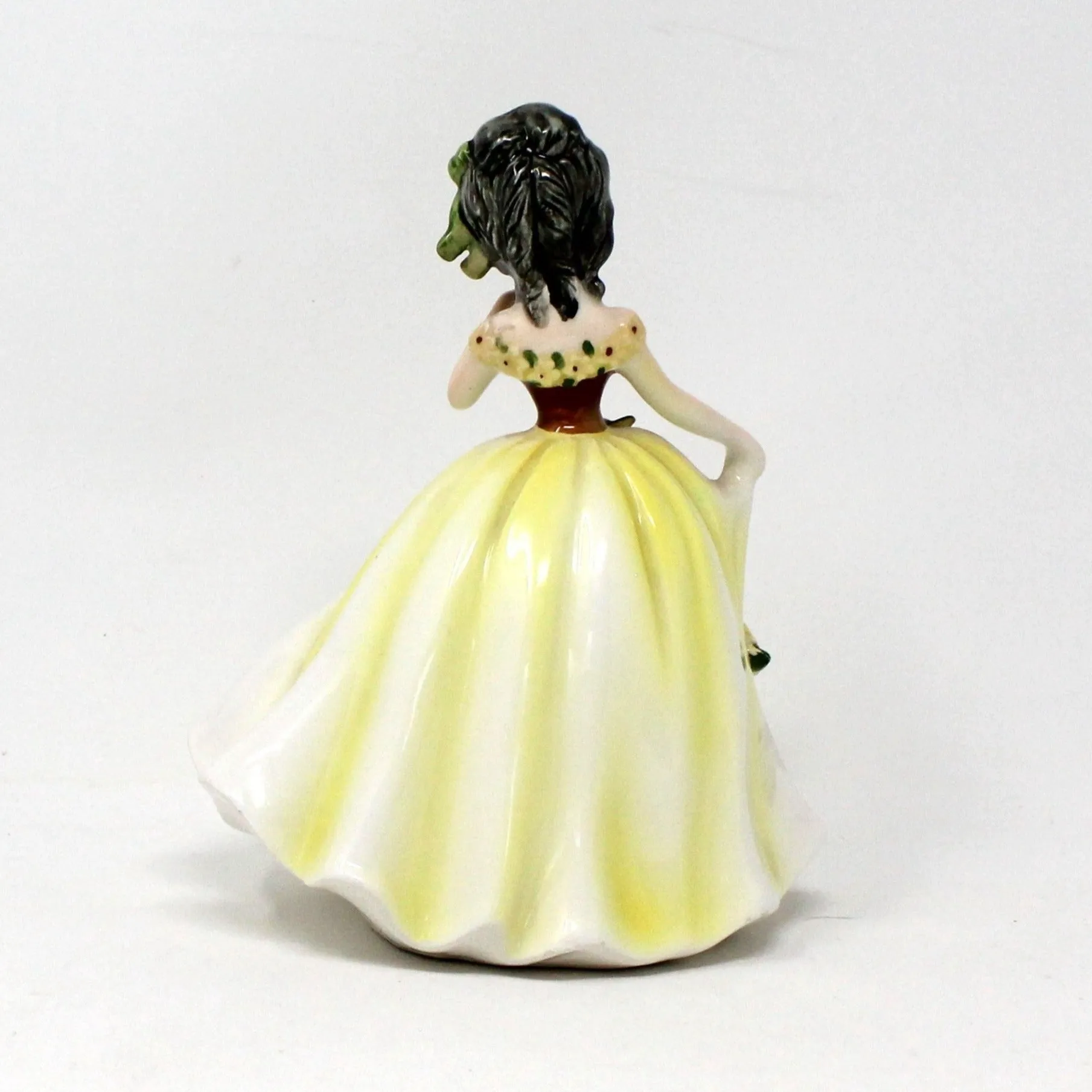 Figurine, Lefton, Designed By Marika, Mathilde, Girl in Yellow Dress with Flowers, Vintage, SOLD