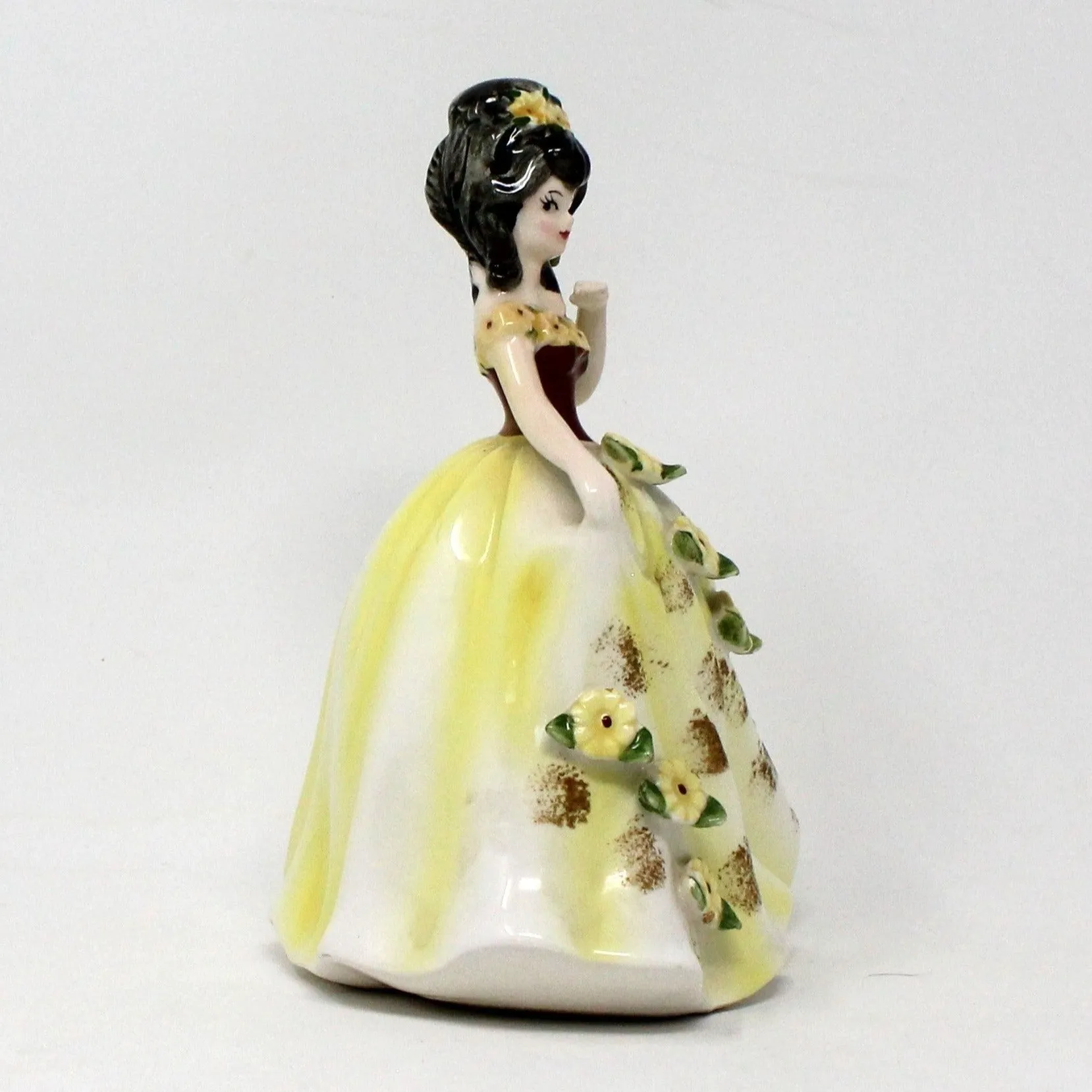 Figurine, Lefton, Designed By Marika, Mathilde, Girl in Yellow Dress with Flowers, Vintage, SOLD