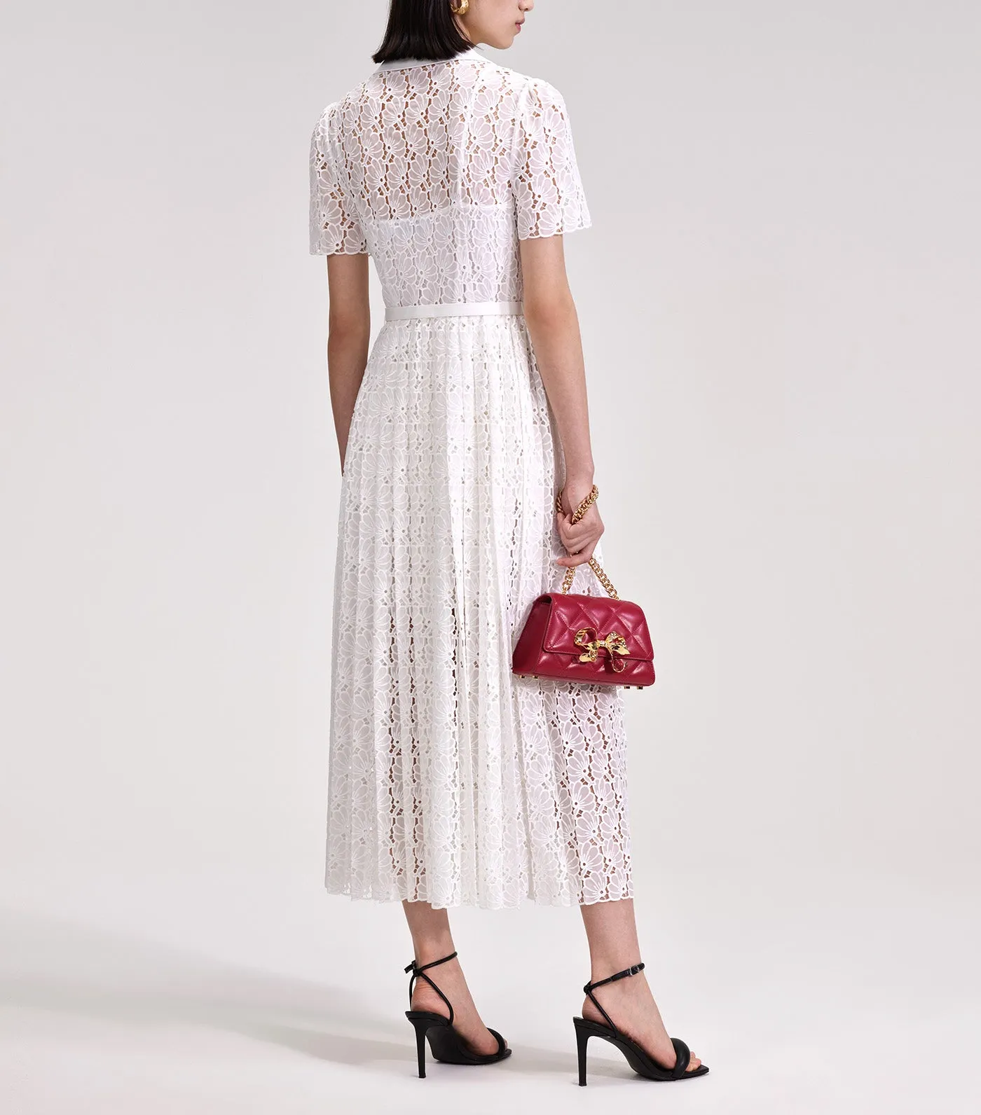 Floral Chiffon Midi Dress White