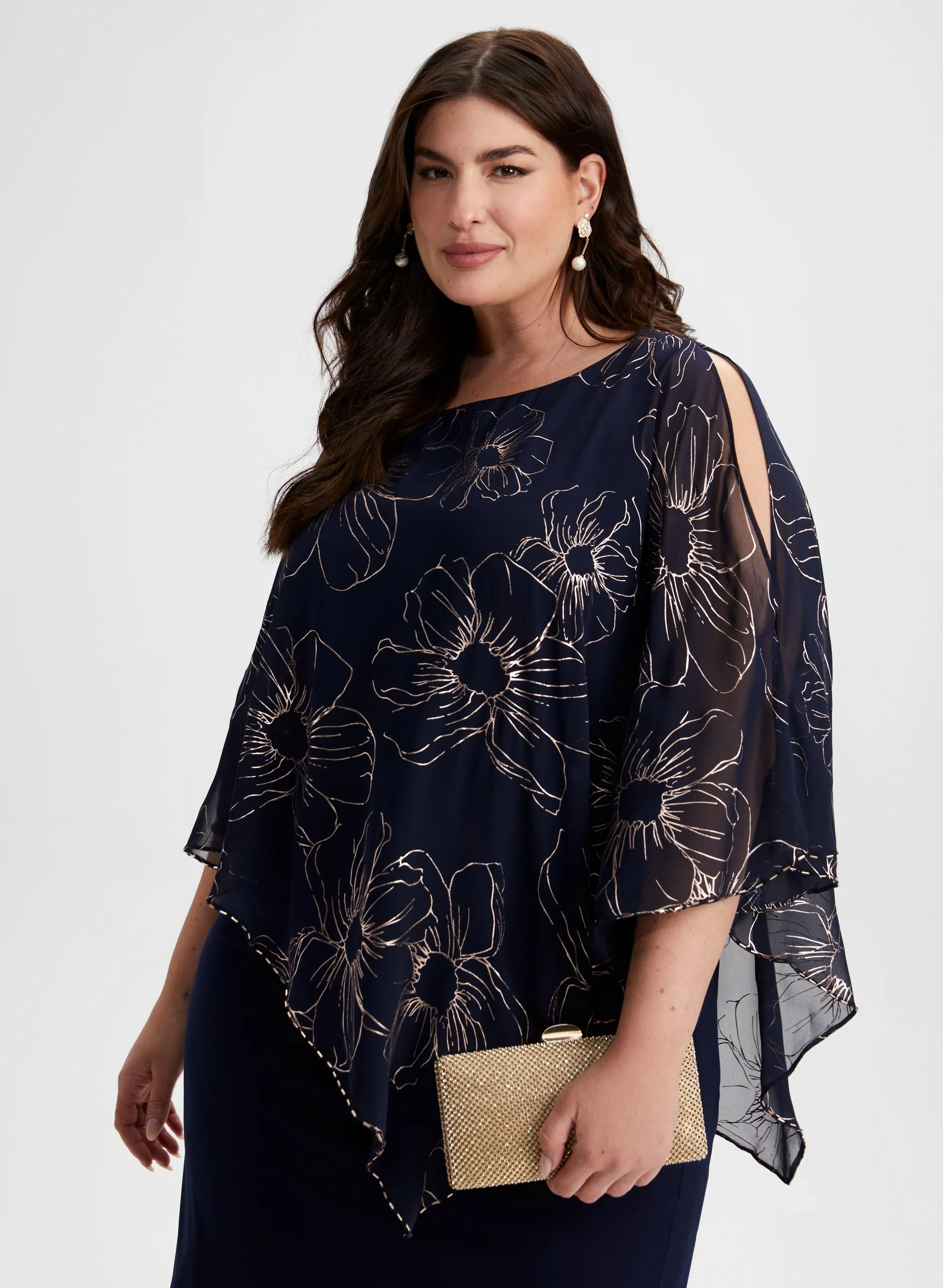 Floral Chiffon Poncho Dress