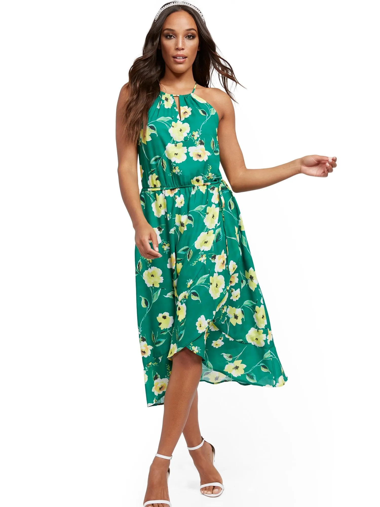 Floral Halter Wrap Midi Dress