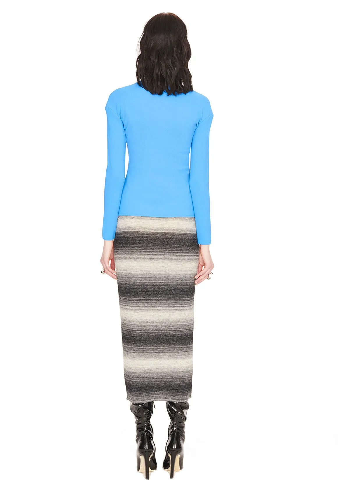 Frances - Knit, Azure Blue Striped Sweater with Tonal Grey Motif