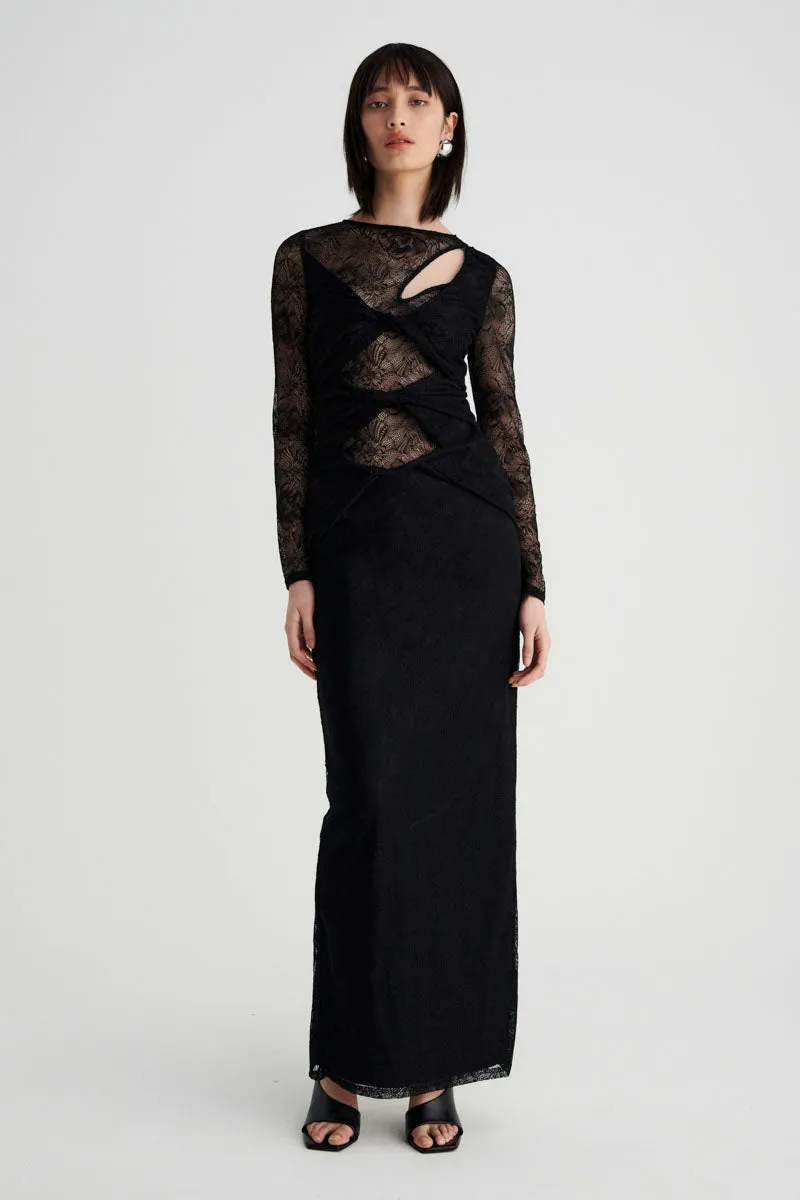 Gemini Long Sleeve Twist Front Lace Maxi & Maxi Skirt Slip