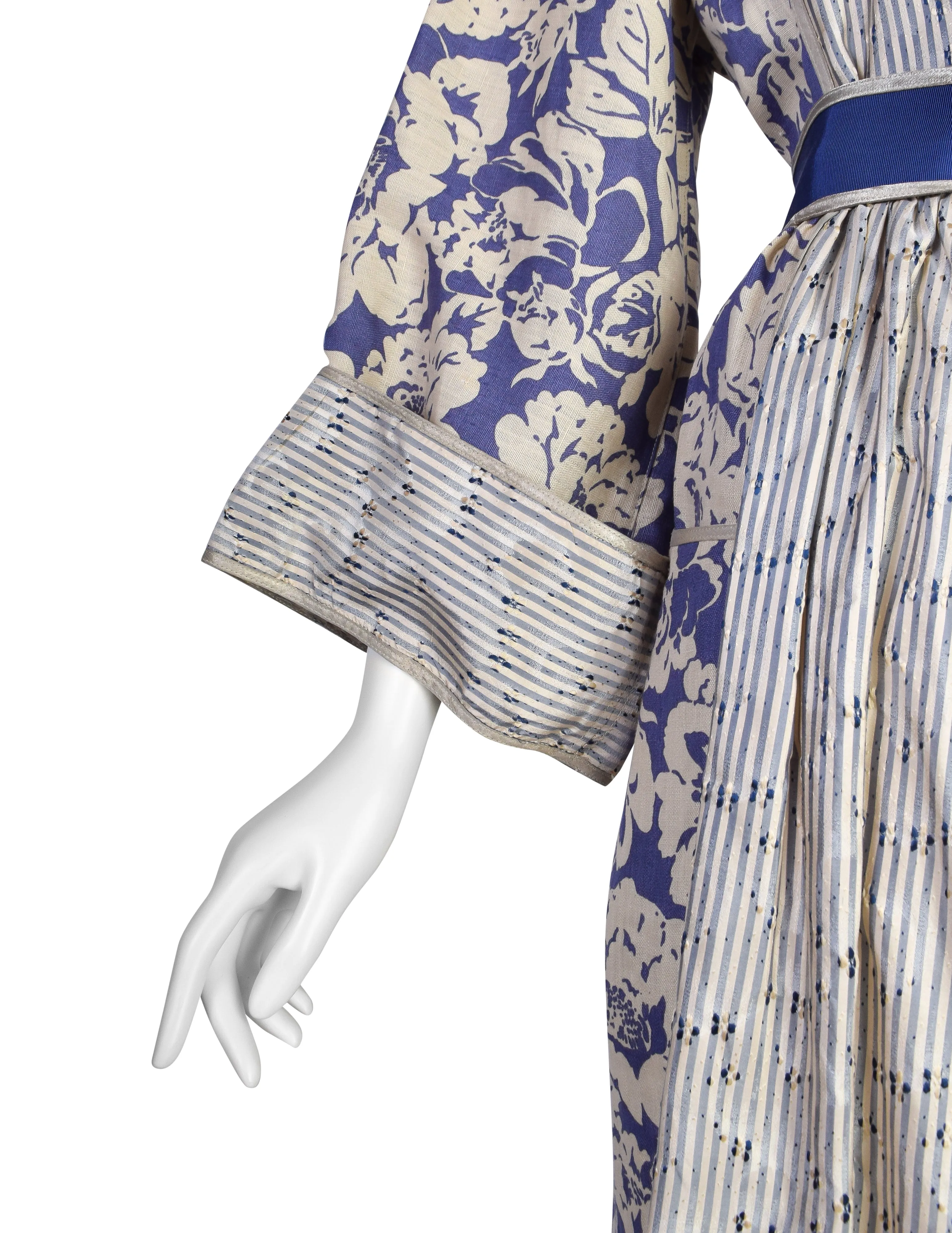 Geoffrey Beene Vintage 1980s Striped Floral Linen and Silk Top and Skirt Ensemble Set