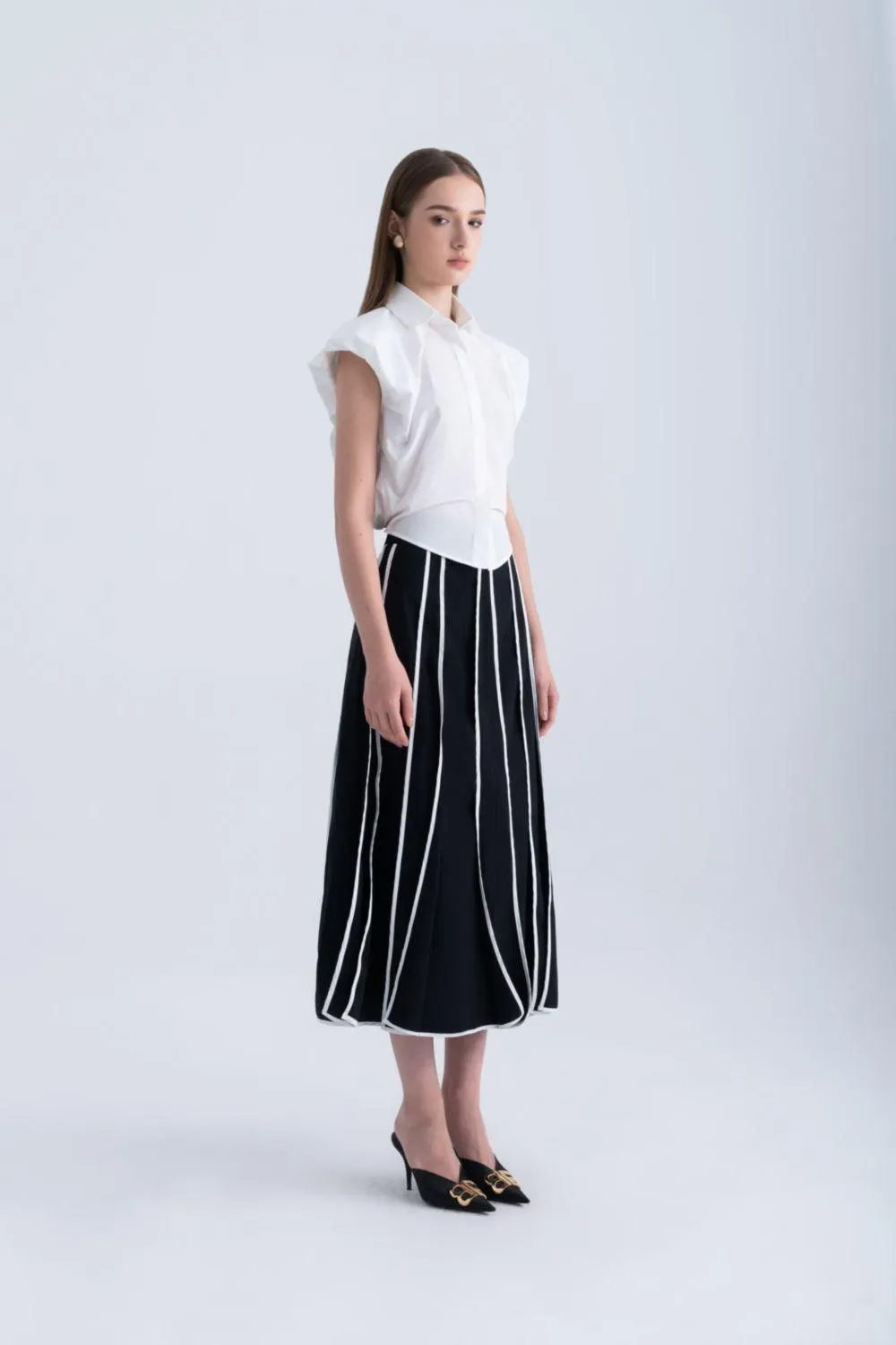 Ginnie A-line Pleated Silk Midi Skirt