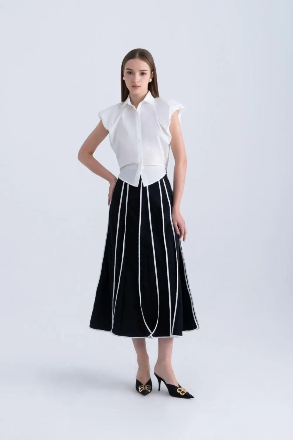 Ginnie A-line Pleated Silk Midi Skirt