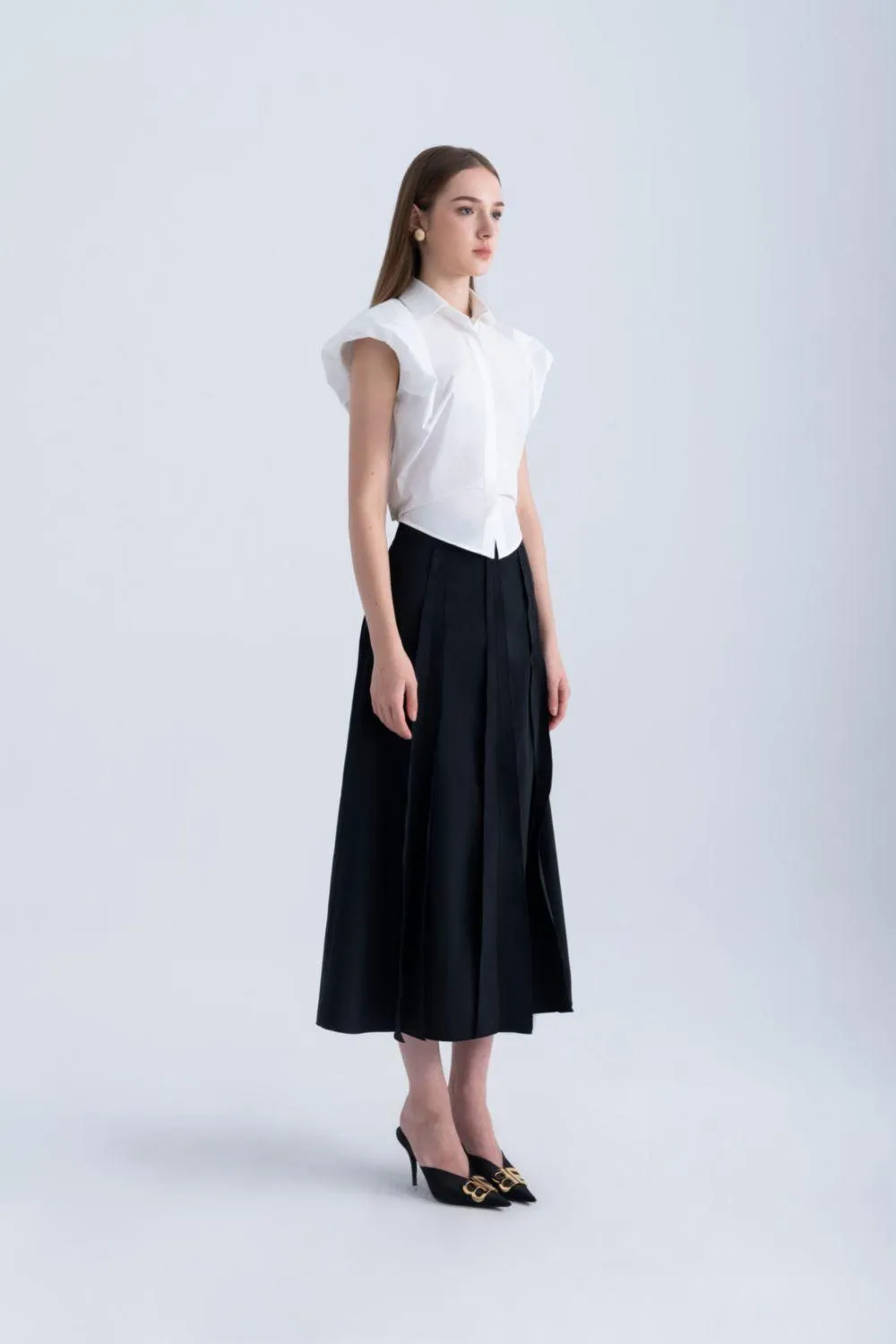 Ginnie A-line Pleated Silk Midi Skirt