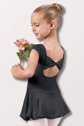 Girls Microfiber Bow Back Cap Sleeve Dance Dress - Black