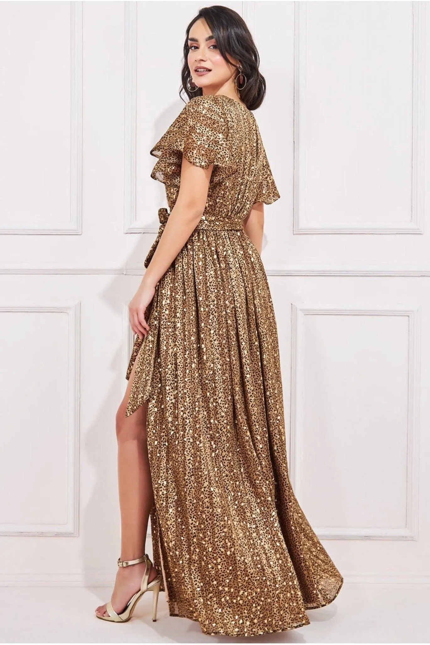 Goddiva Wrap Printed Chiffon Maxi Dress - Animal Print