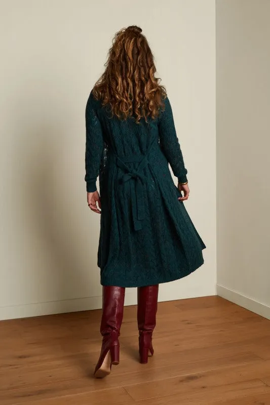 Groen vest met strikceintuur | King Louie cardi midi Tosca pine green