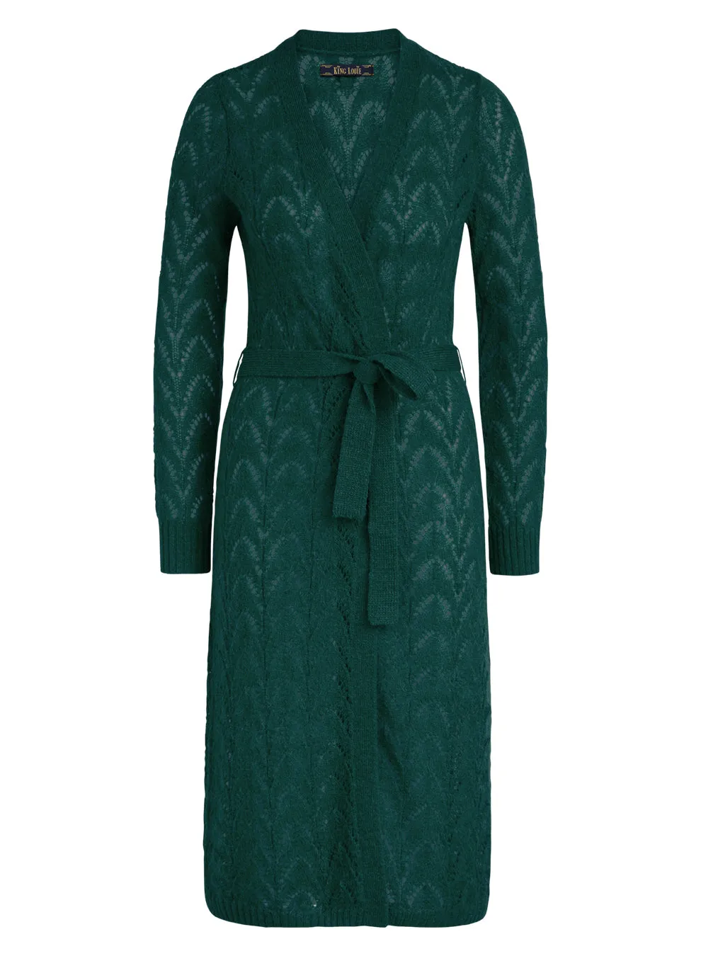 Groen vest met strikceintuur | King Louie cardi midi Tosca pine green