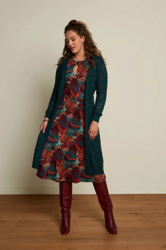 Groen vest met strikceintuur | King Louie cardi midi Tosca pine green