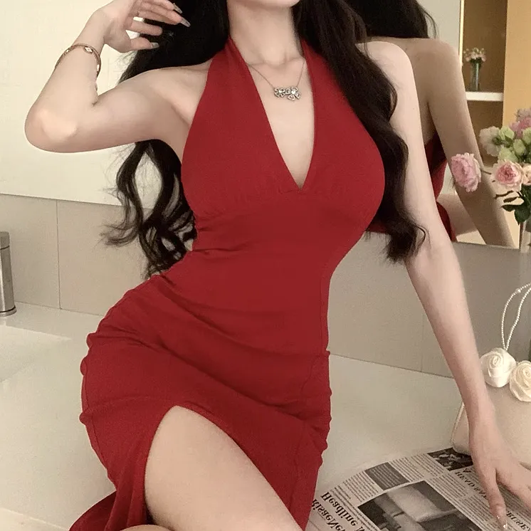 Halting V-Neck Sleeveless Irregular Red Banquet Dress