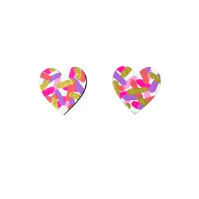 Hand painted confetti print midi heart studs eco friendly