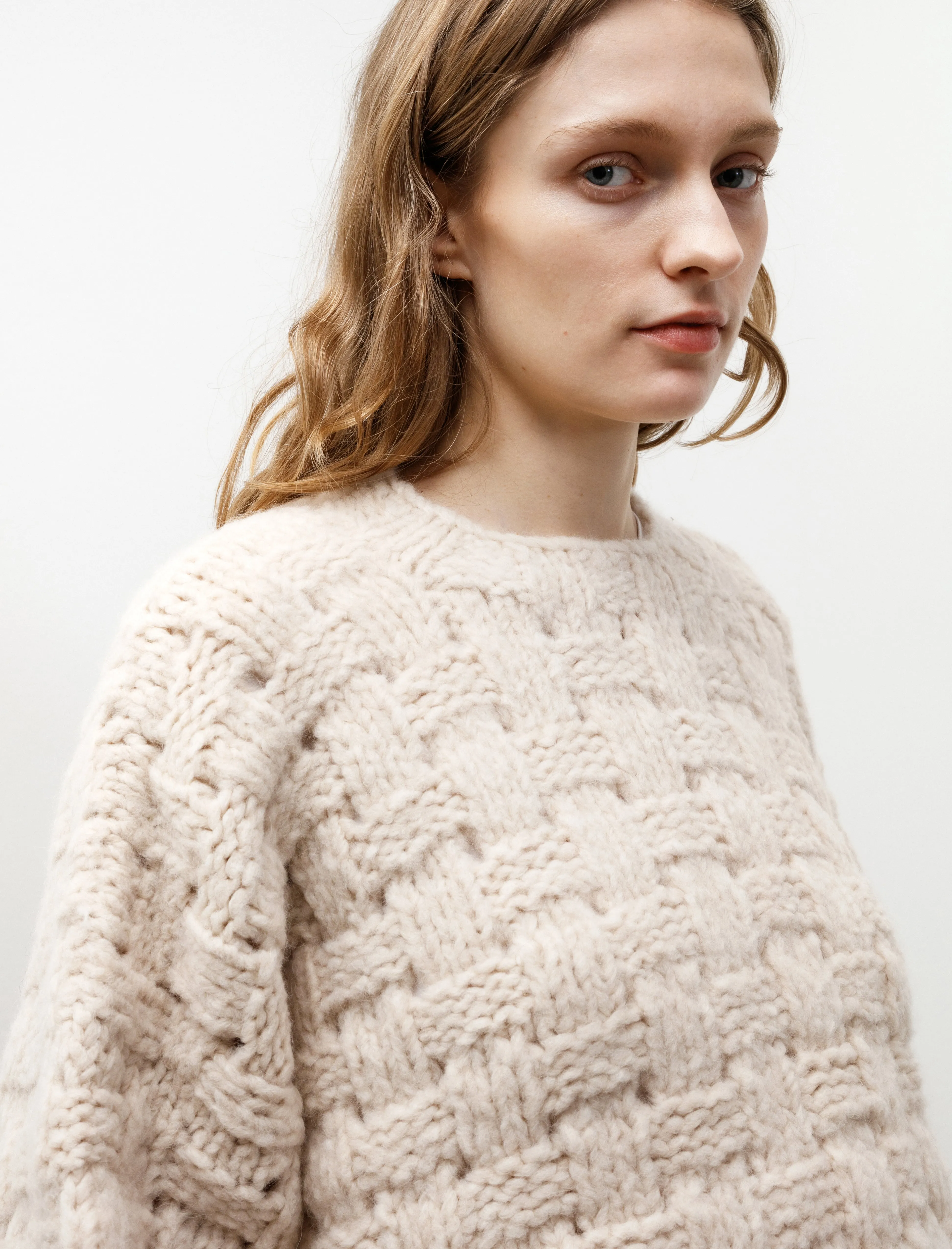 Handknit Interlace Pullover Alabaster