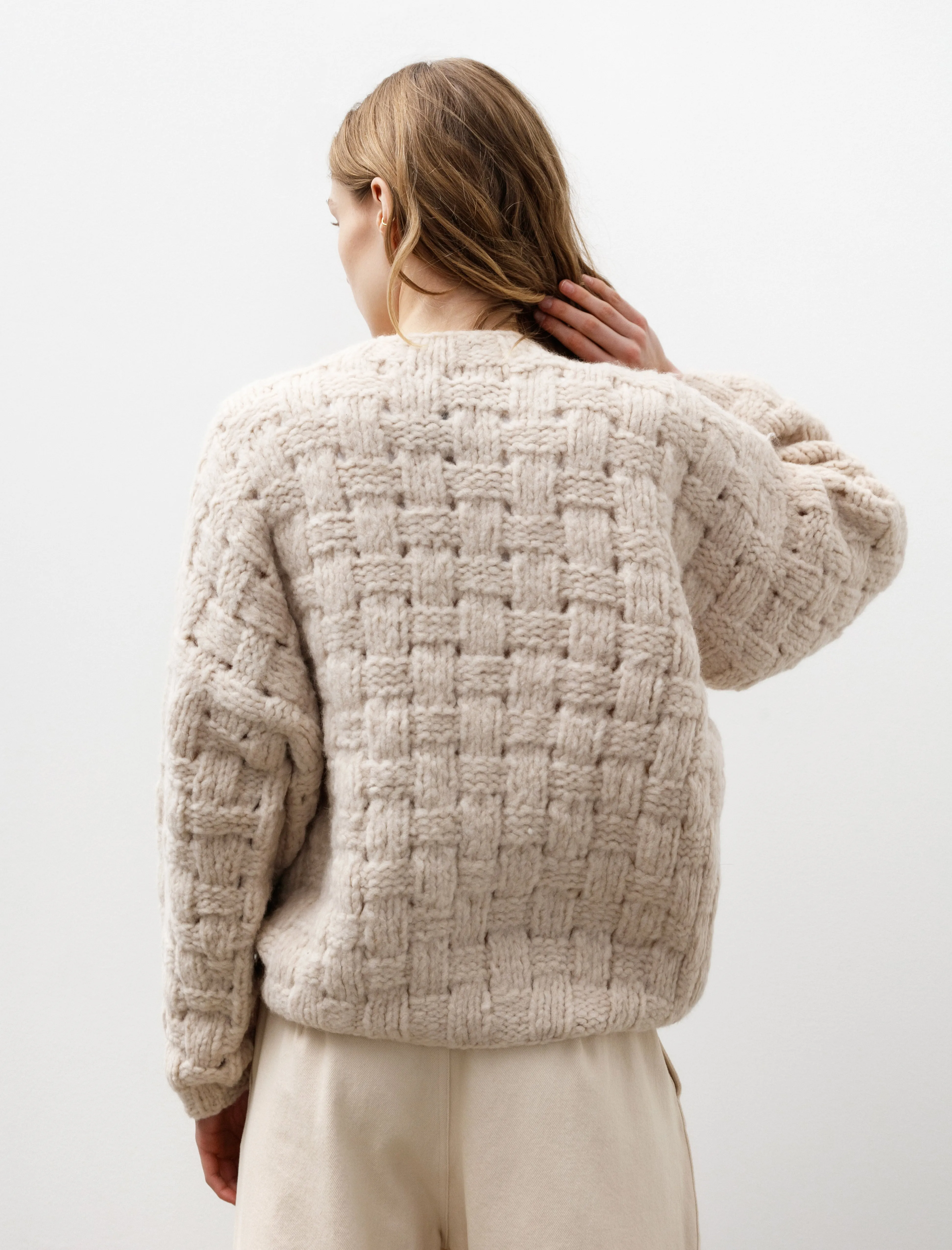 Handknit Interlace Pullover Alabaster