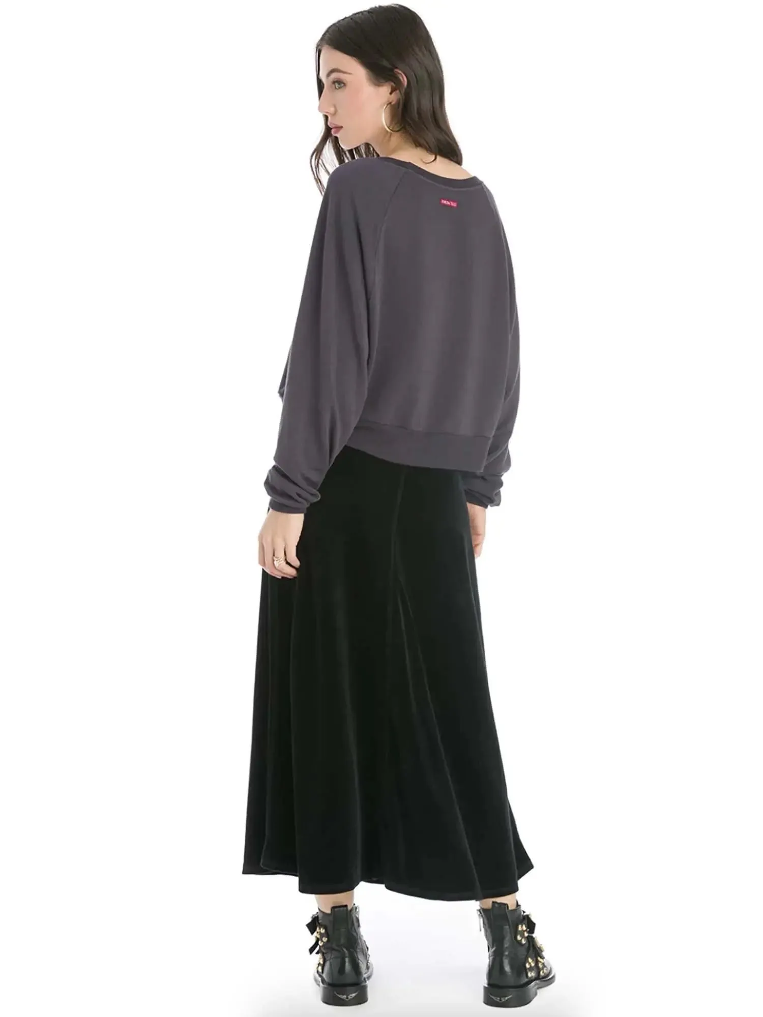 Hard Tail Rolldown Waist Velour Sweep Skirt V-128