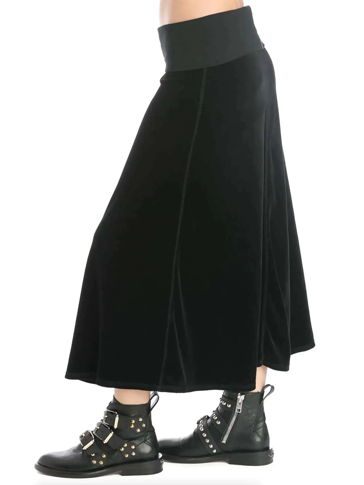 Hard Tail Rolldown Waist Velour Sweep Skirt V-128