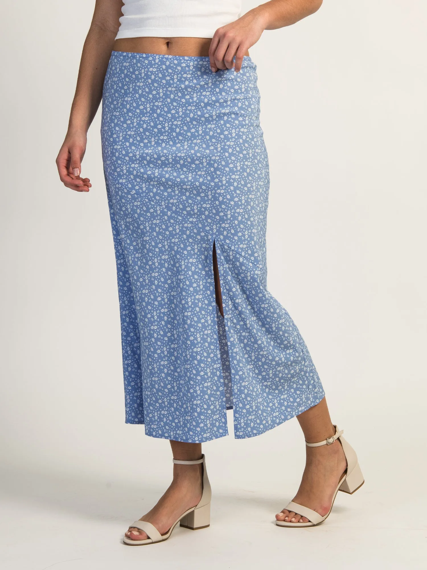 HARLOW MIDI SLIT SKIRT - BLUE