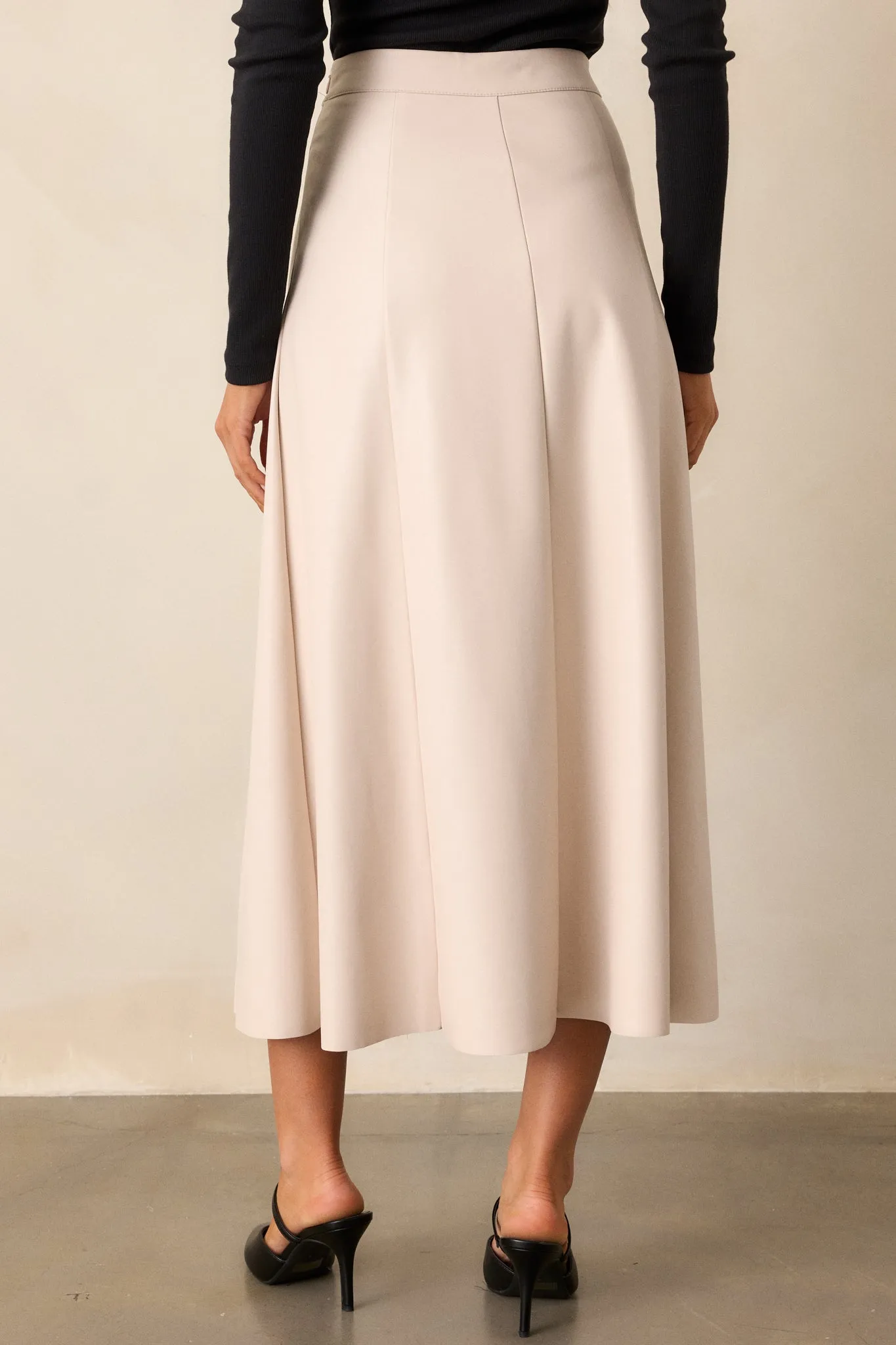 Harvested Hues Ecru Beige Faux Leather Midi Skirt