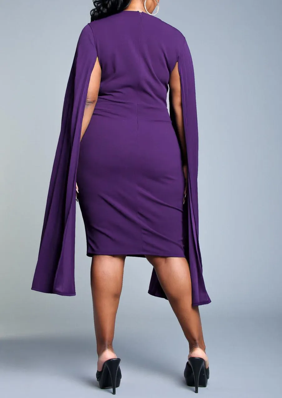 Hi Curvy Plus Size Women Pleated Cape Sleeve Bodycon Dress