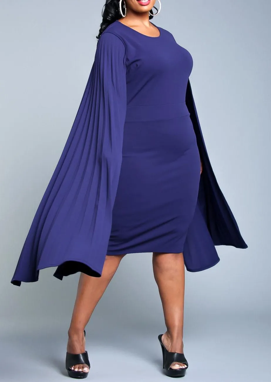 Hi Curvy Plus Size Women Pleated Cape Sleeve Bodycon Dress