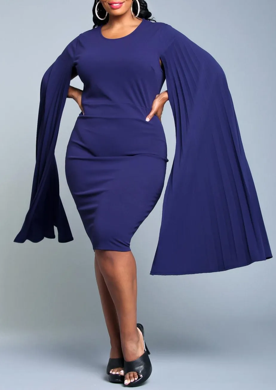 Hi Curvy Plus Size Women Pleated Cape Sleeve Bodycon Dress