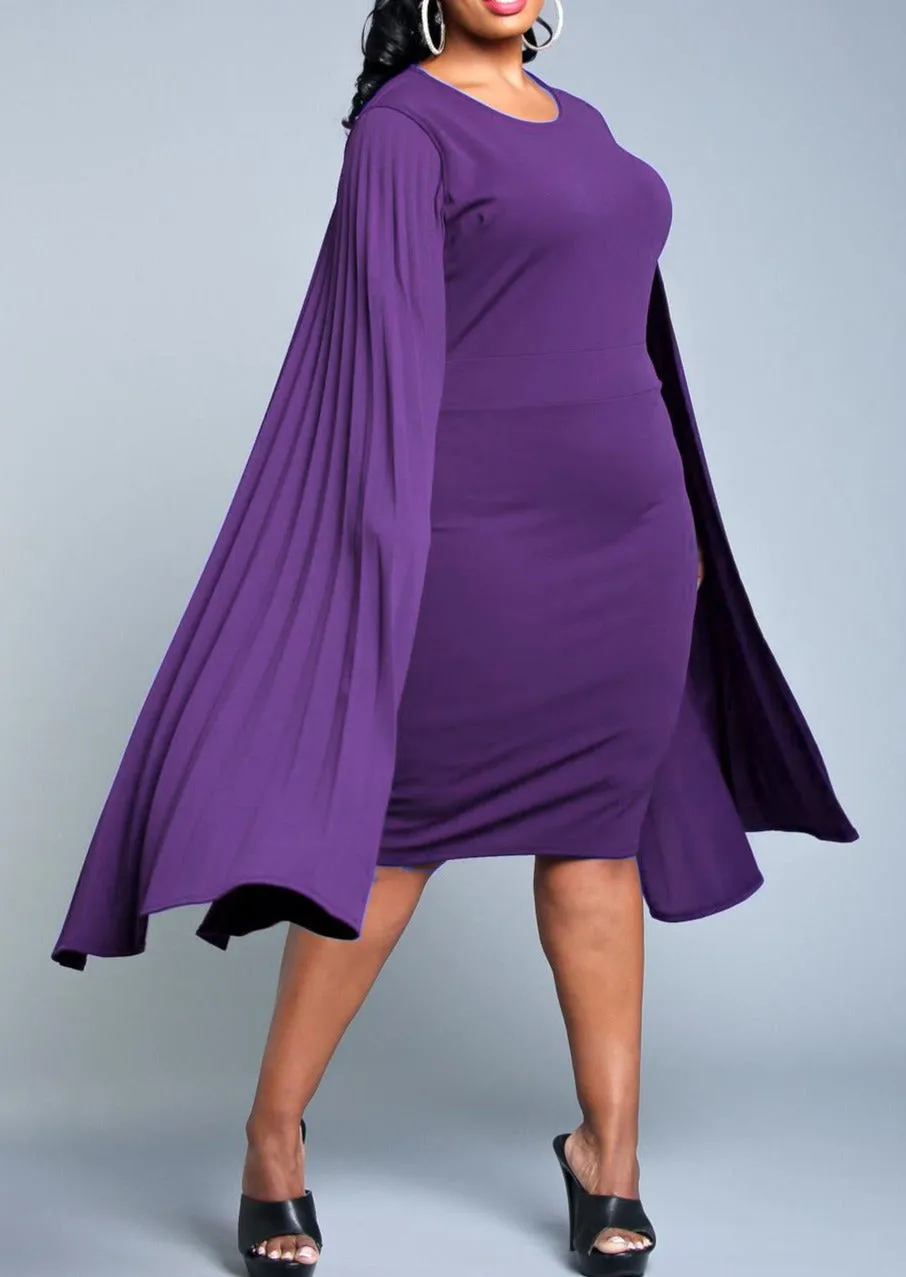 Hi Curvy Plus Size Women Pleated Cape Sleeve Bodycon Dress