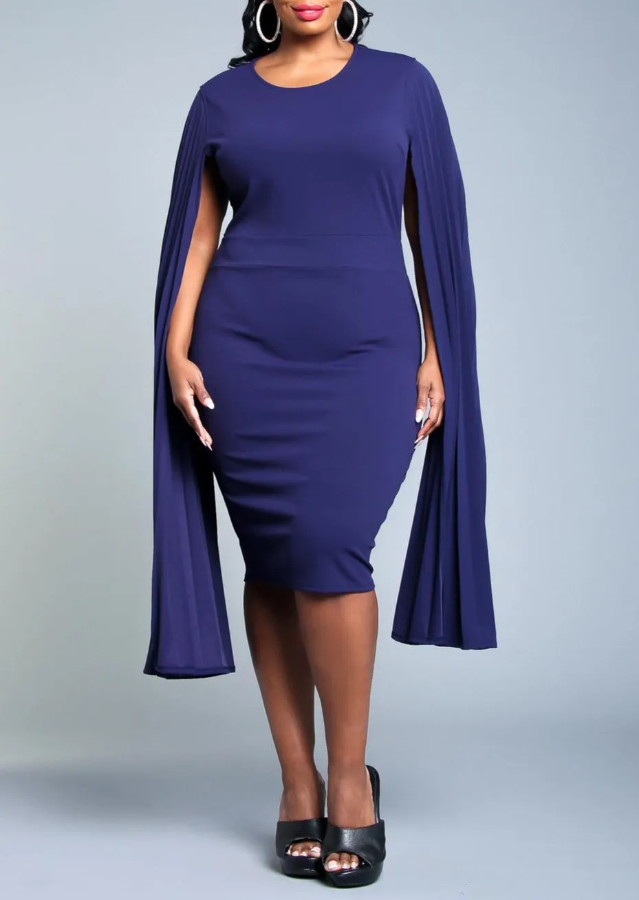 Hi Curvy Plus Size Women Pleated Cape Sleeve Bodycon Dress