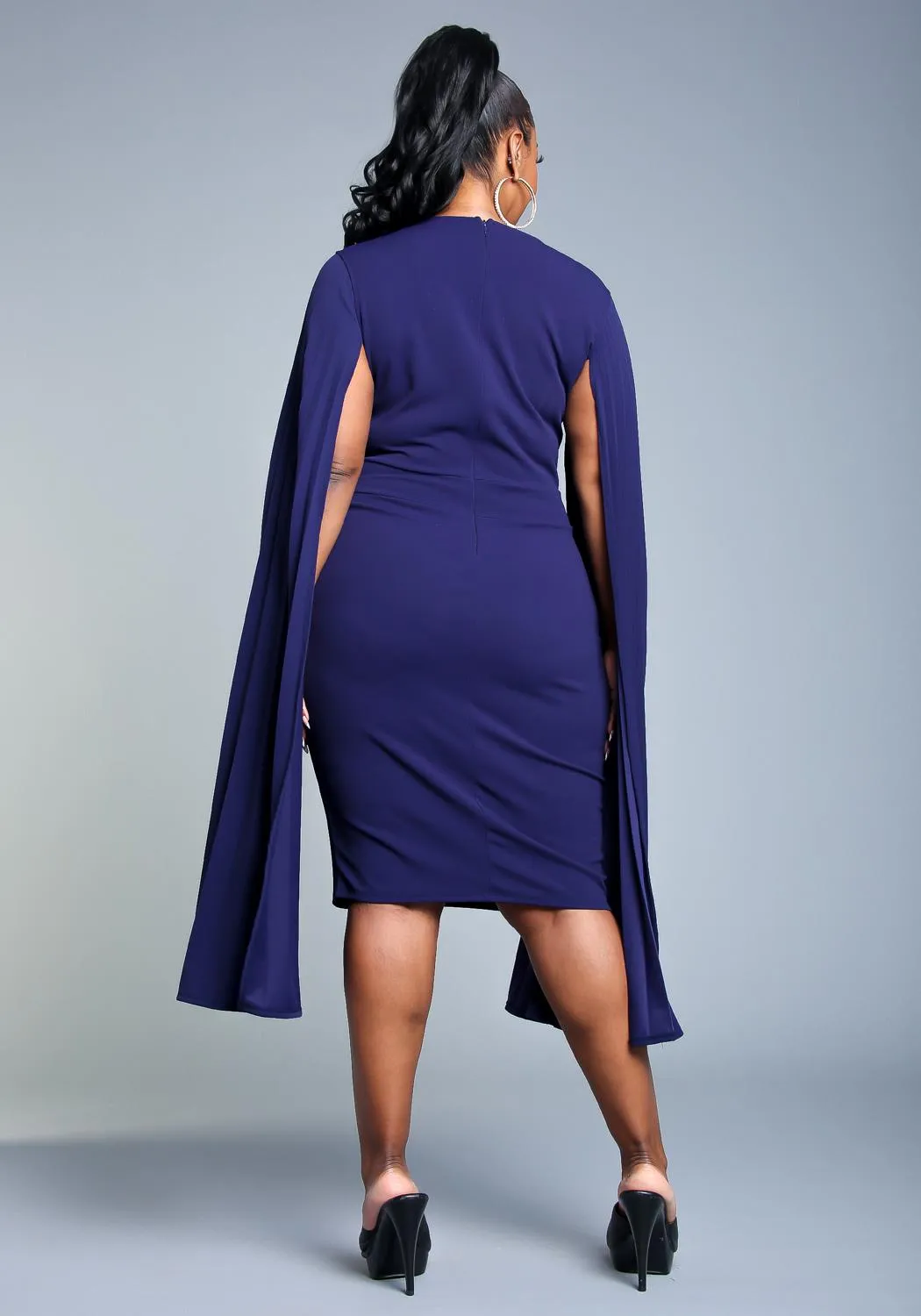 Hi Curvy Plus Size Women Pleated Cape Sleeve Bodycon Dress