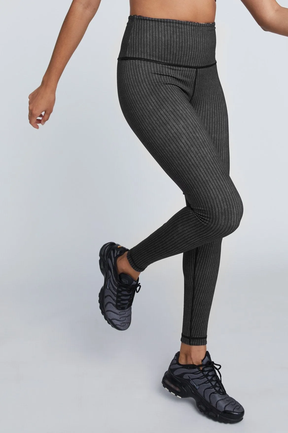 High Waist Reversible Leggings Black And Grey Stripe