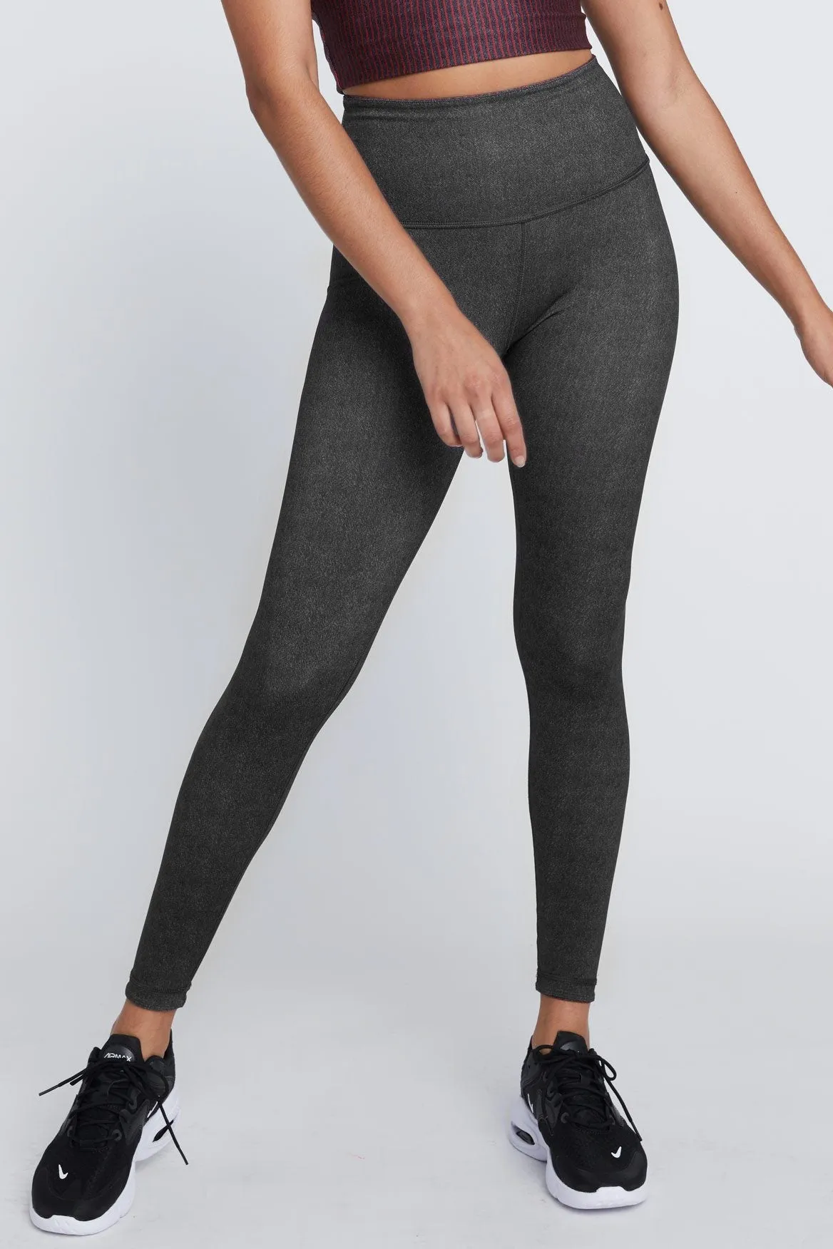 High Waist Reversible Leggings Black And Grey Stripe