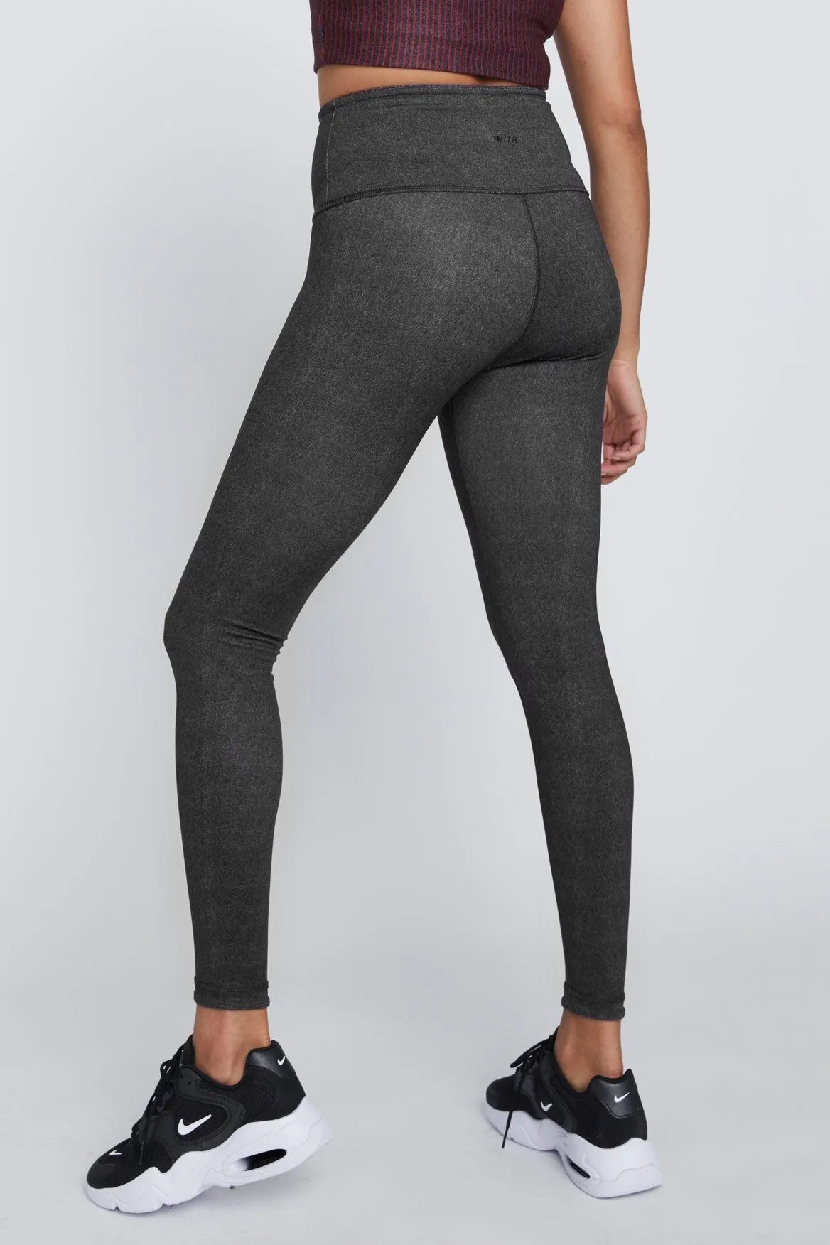 High Waist Reversible Leggings Black And Grey Stripe