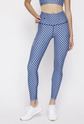 High Waist Reversible Leggings Navy Gingham - Sunshine Gingham