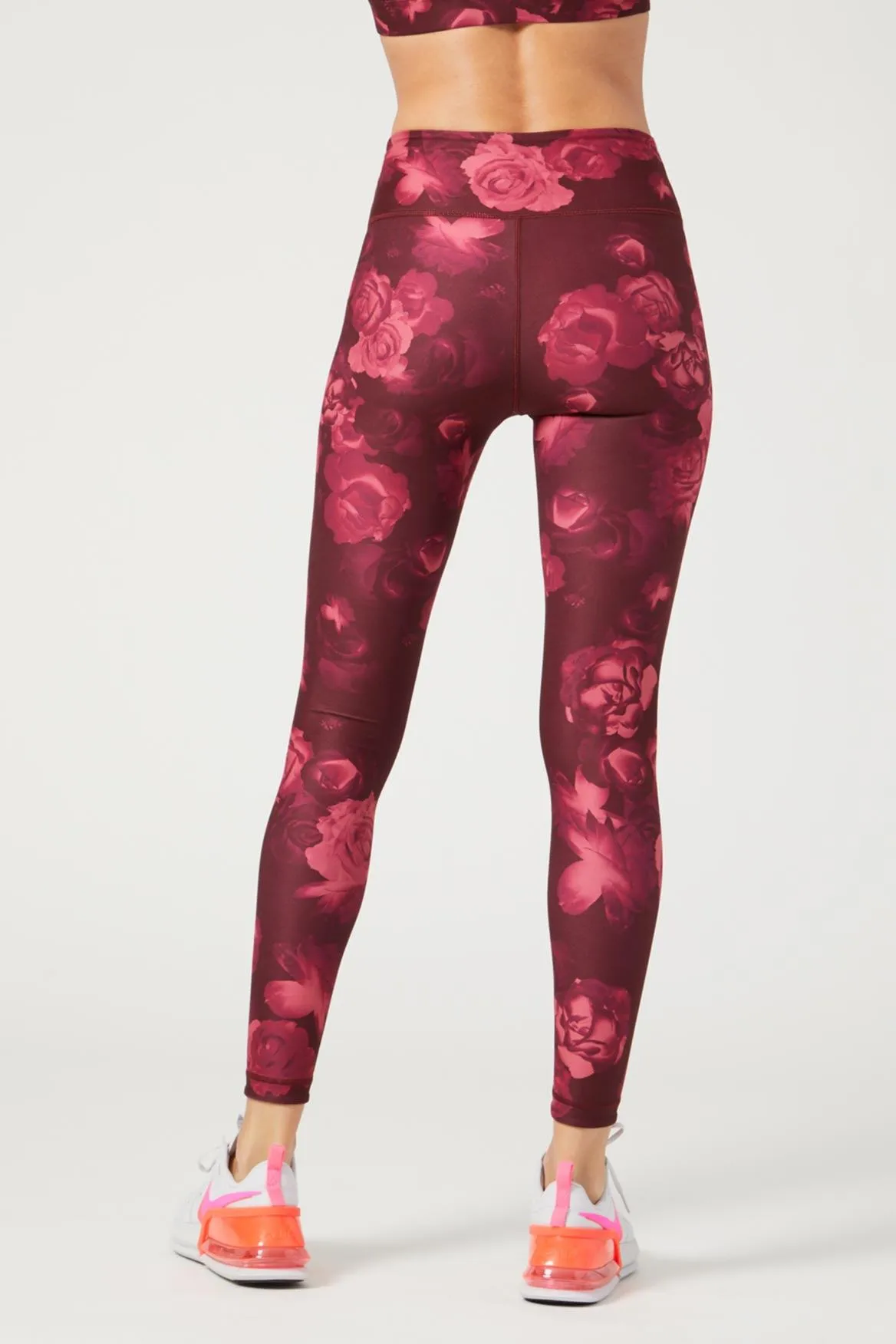 High Waist Reversible Leggings Neon Pink Flowers