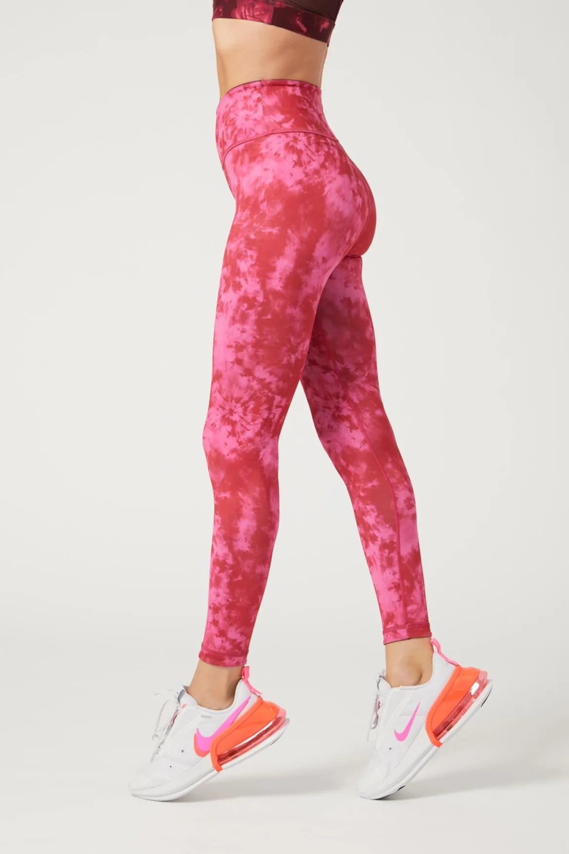 High Waist Reversible Leggings Neon Pink Flowers