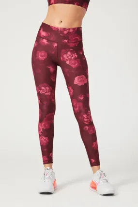 High Waist Reversible Leggings Neon Pink Flowers