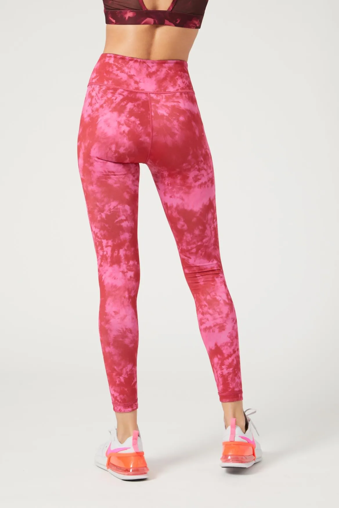 High Waist Reversible Leggings Neon Pink Flowers