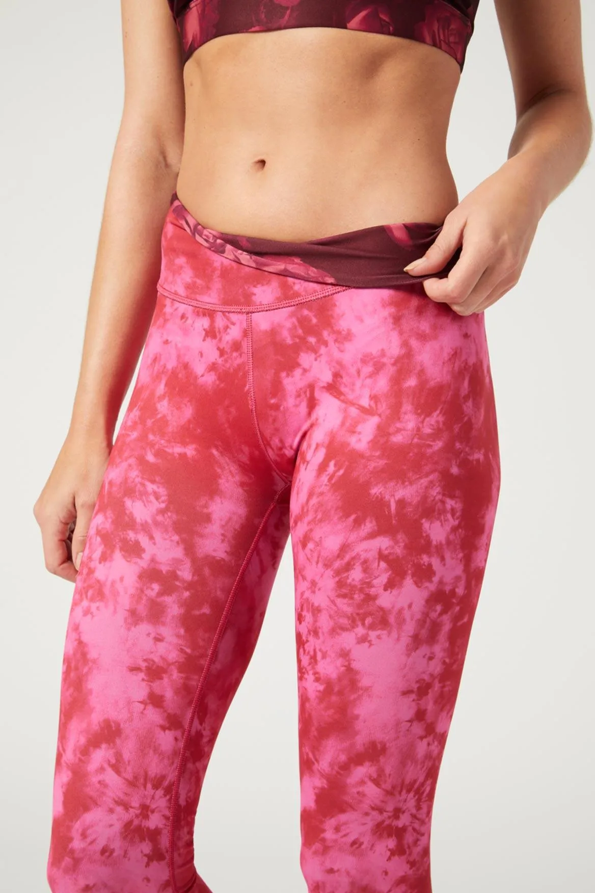 High Waist Reversible Leggings Neon Pink Flowers