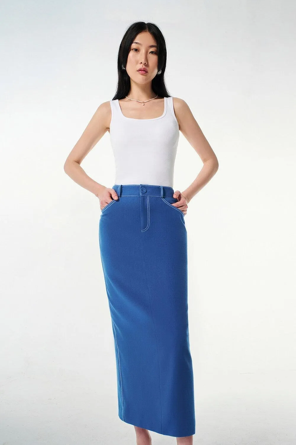 Hobb Pencil Zipper Wool Cotton Midi Skirt