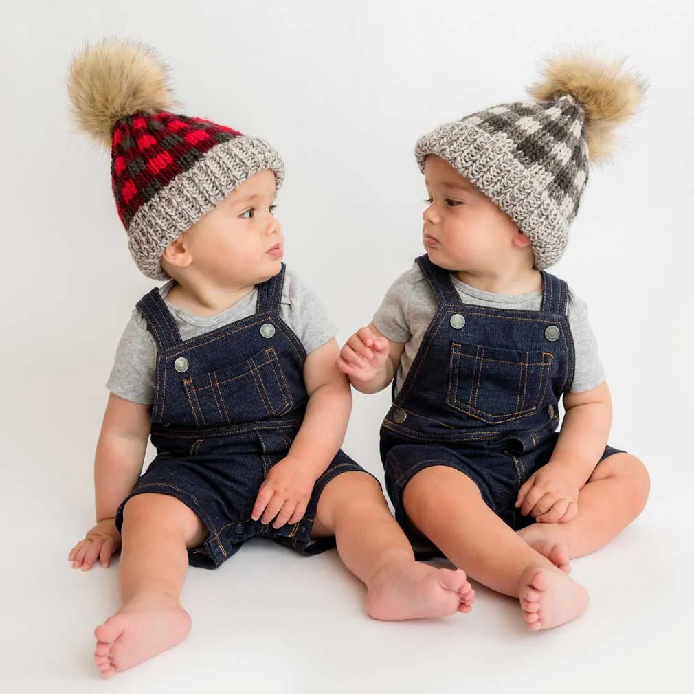 Huggalugs Pom Pom Beanie - Red Buffalo Check