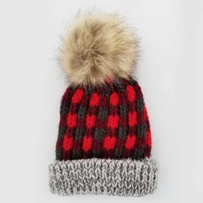 Huggalugs Pom Pom Beanie - Red Buffalo Check