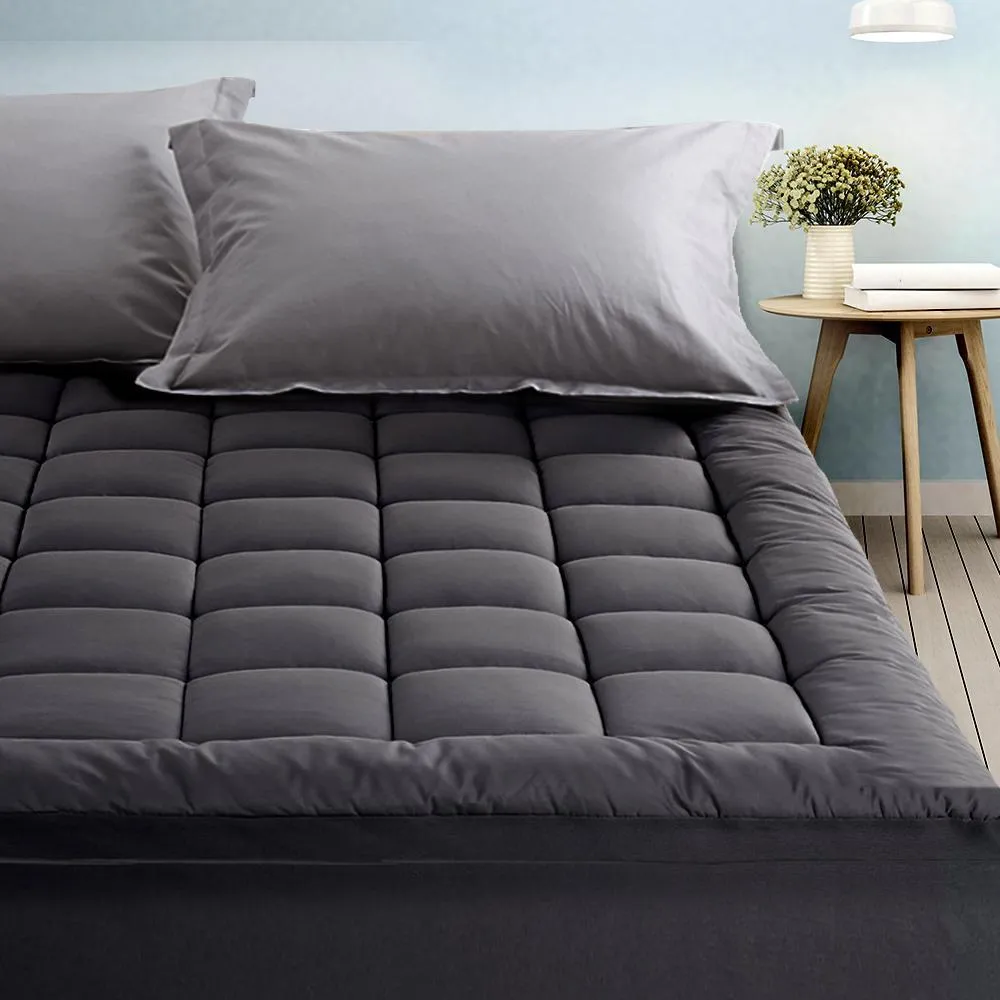 King Mattress Topper Pillowtop 1000GSM Charcoal Microfibre Bamboo Fibre Filling Protector