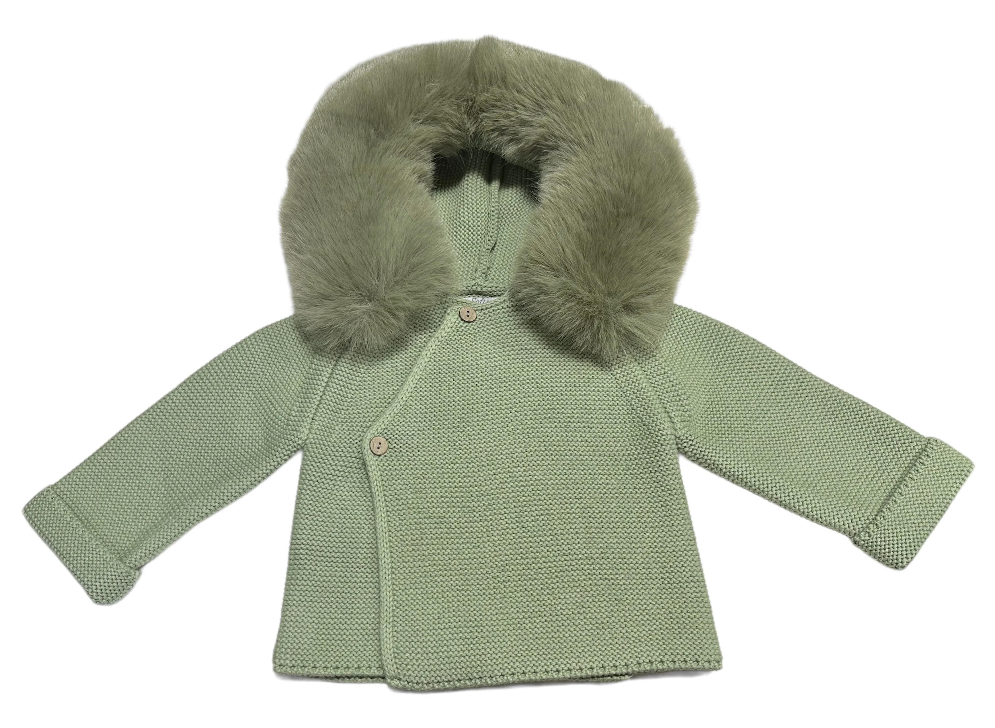 Knit Jacket with Removable Faux Fur 100%Cotton