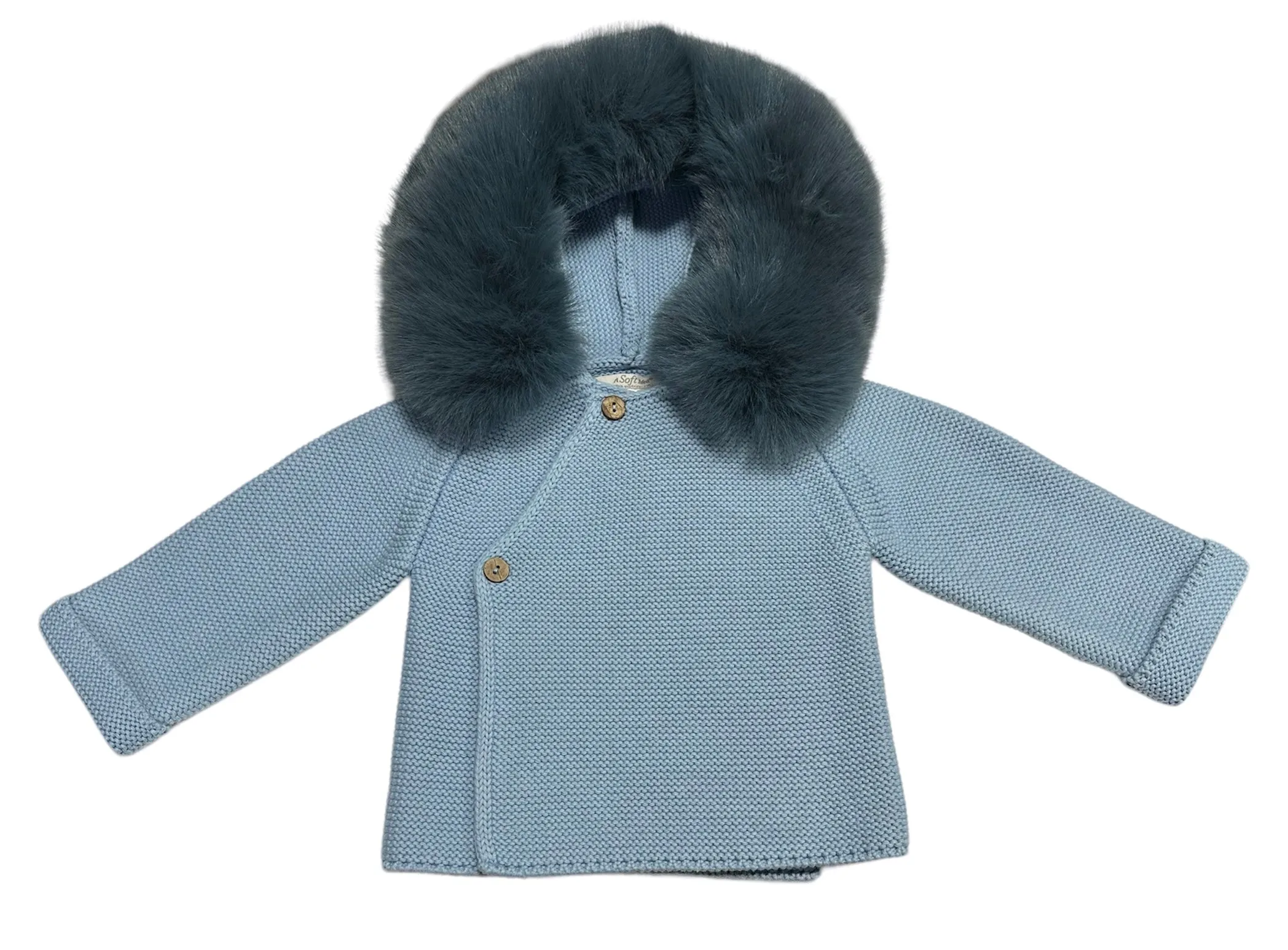 Knit Jacket with Removable Faux Fur 100%Cotton