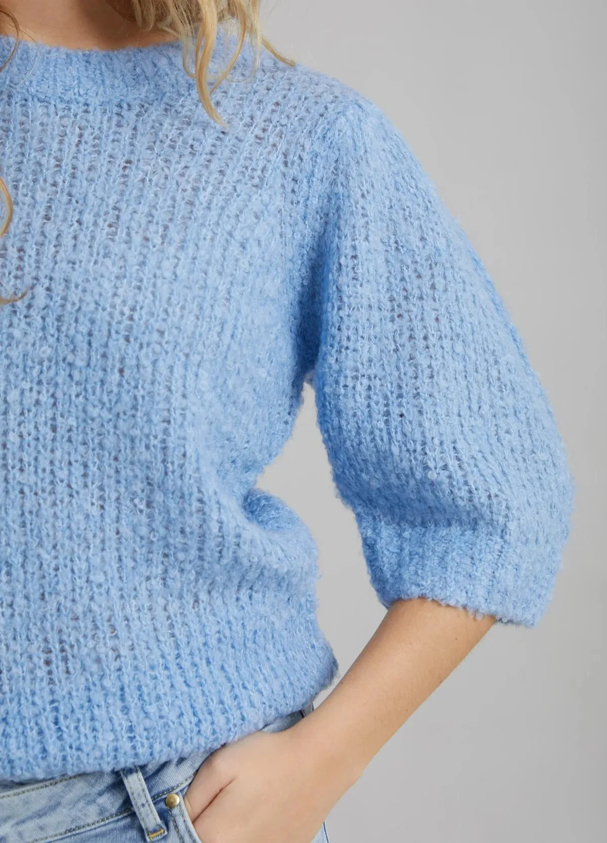 Knit with Puff Sleeves in Light Blue