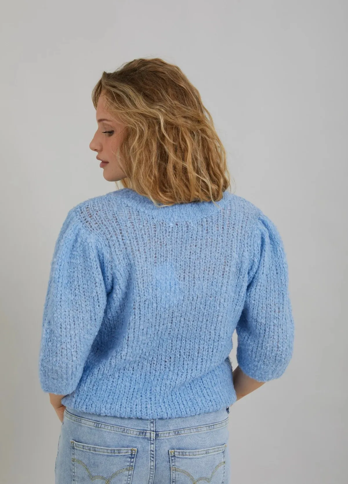 Knit with Puff Sleeves in Light Blue